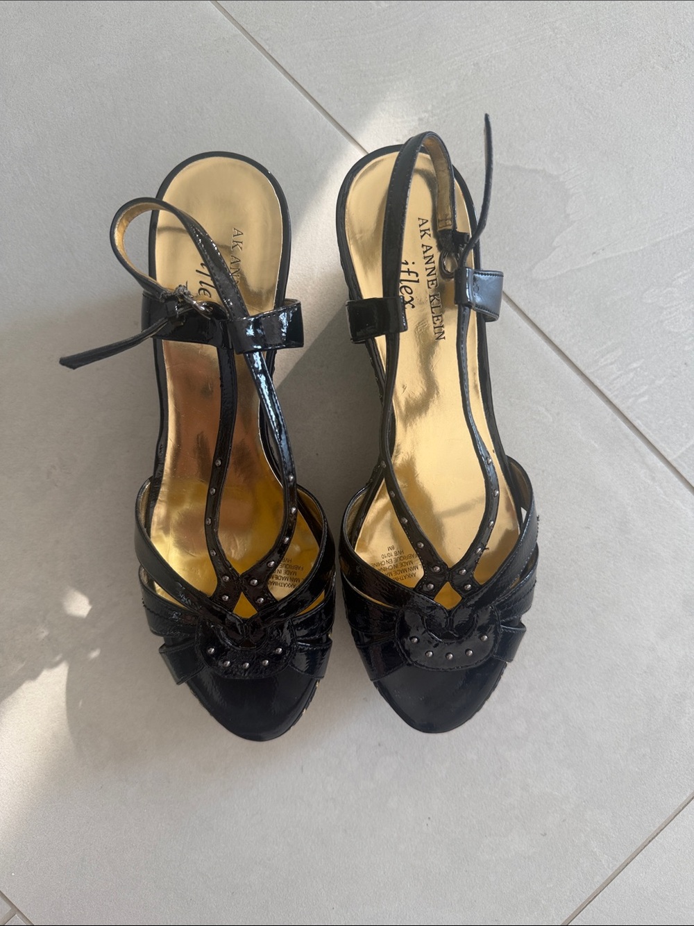 Anne Klein Black Patent Strappy Heels iFlex